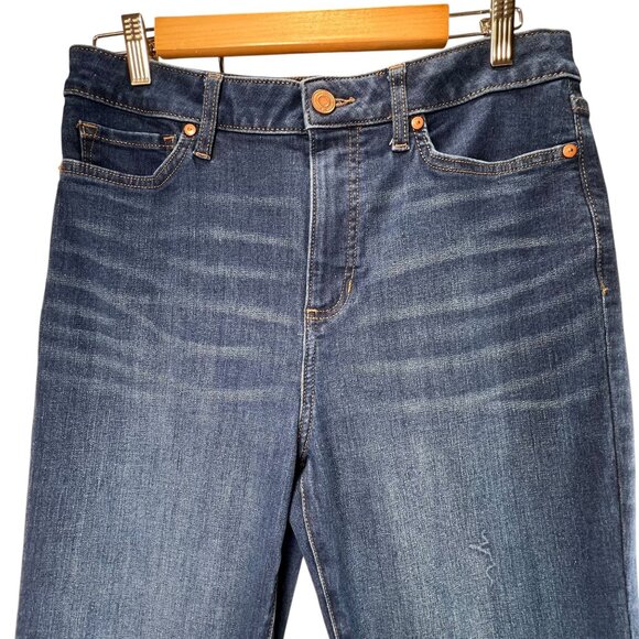 LC Lauren Conrad Super High Rise Flare Jeans Size 12S Denim Blue Dark Wash - Picture 2 of 11